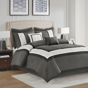 510 Design 8pcKing Elmore Embroidered Comforter Set Dark Gray - 1 of 4