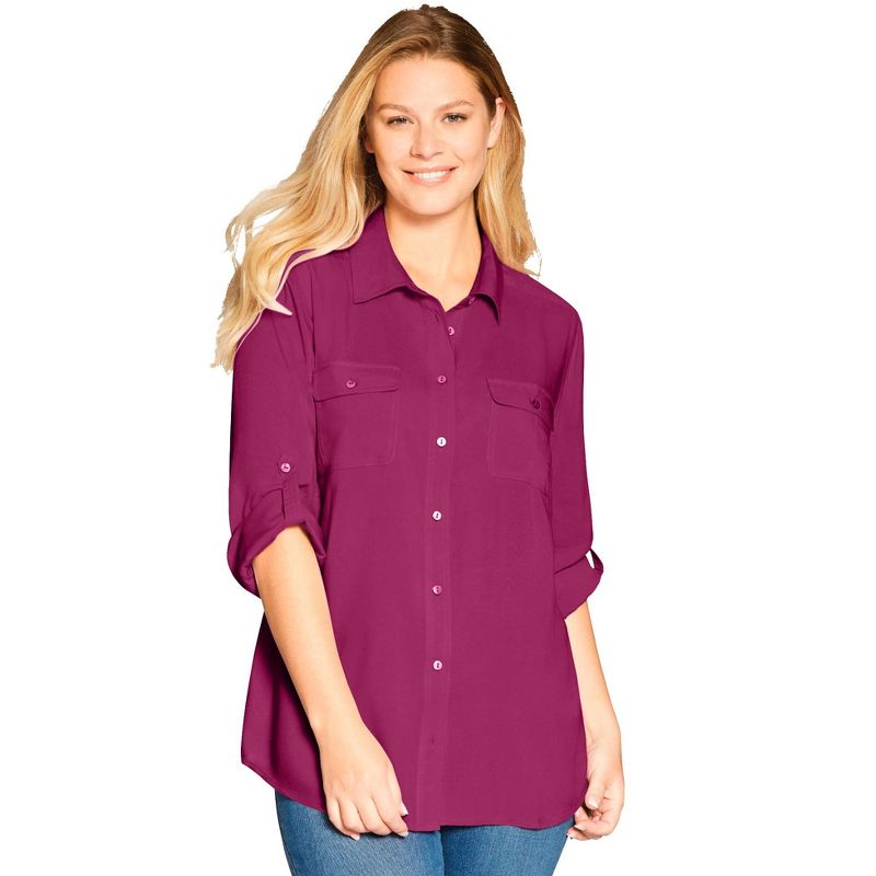 Woman Within Women's Plus Size Utility Button Down Shirt, 1 of 2
