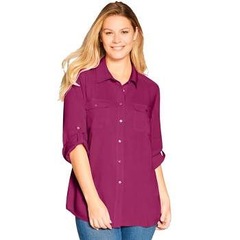Woman Within Women's Plus Size Utility Button Down Shirt