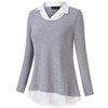 Women's Contrast Collared Shirts Patchwork Work Blouse Tunics Tops - 2 of 4