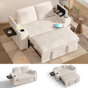Dyonery 3-in-1 Sleeper Loveseat with Reclining & Storage, 65" Convertible Sofa Bed, USB Ports & Side Table, Grey Chenille - 1 of 4