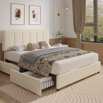 VECELO Velvet Upholstered Platform Bed Frame with Storage Drawers, Adjustable Headboard, No Box Spring Needed, Modern Storage Bed Frame for Bedroom
