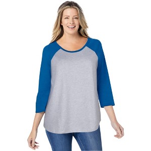 Woman Within Plus Size Three-Quarter Sleeve Baseball Tee - 1 of 4