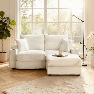 MYINDA 2-Seater Sectional Couch with Ottoman- Corduroy Sofa Chair with Storage Armrests, USB and Phone Holder - 1 of 4