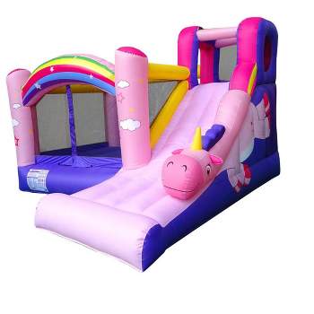 Pogo Bounce House Backyard Kids Residential Nylon Inflatable Indoor/Outdoor Bouncer for Small Kids - Bouncer with Unicorn Slide