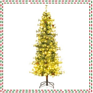 Costway 6/7/8 FT Artificial Christmas Tree with 370/502/702 Branch & Needles 22/28/36 Pinecones & 200/300/400 Lights - 1 of 4