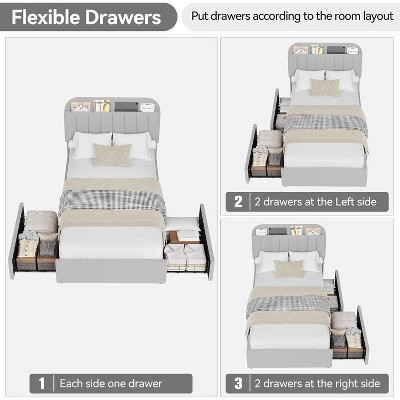 Bed Frame with Storage Headboard, Bed Frame with 2 Drawers