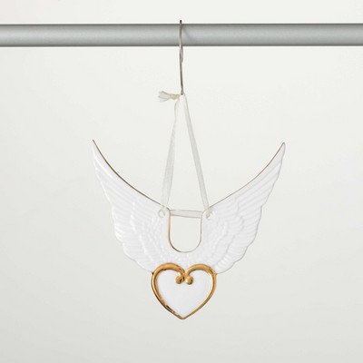 4"H Sullivans Heart Angel Wings Christmas Ornament, White-Gold, Christmas Tree Decor