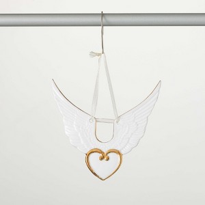 4"H Sullivans Heart Angel Wings Christmas Ornament, White-Gold, Christmas Tree Decor - 1 of 2
