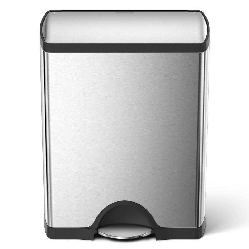 simplehuman Stainless Steel 46L Rectangular Recycling Step Trash Can Brushed, 2 of 6