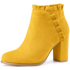 Perphy Women's Ruffle Round Toe Zippered Chunky High Heel Ankle Boots - 1 of 3