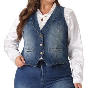 Agnes Orinda Women's Plus Size Denim Sleeveless V Neck Button Down Waistcoat Jean Vest - 1 of 4