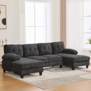 103" Extra-Large Chenille Sectional Sofa with Dual Chaise Lounges, U-Shaped Couch with Armrest Pillows for Living Room–The Pop Home - 1 of 4