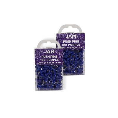 JAM Paper Colored Pushpins Purple Push Pins 2 Packs of 100 222419053A