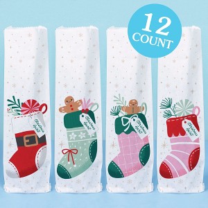 Big Dot of Happiness Christmas Stockings Wine Gift Bags, Holiday Party Hostess Thank You Wine Bottle Gift Wrap, Bulk Holiday Paper Bags - 12 ct - 1 of 4