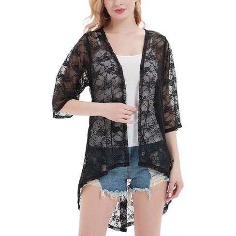 Anna-kaci Women's Sheer Lace Boho Cropped Drop Shoulder Shrug Cardigan ...