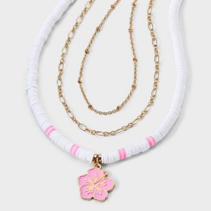 COREwithOUTER Necklace＆Charm セット Girls' 3pk Layered Necklace Set with Hibiscus Charm - Cat & Jack