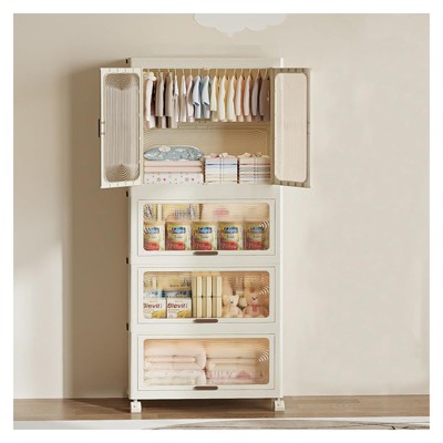 Collapsible Clothes Cabinet - Portable Wardrobe Closet Storage Organizer With Wheels & Magnetic Doors Large Capacity for Bedroom
