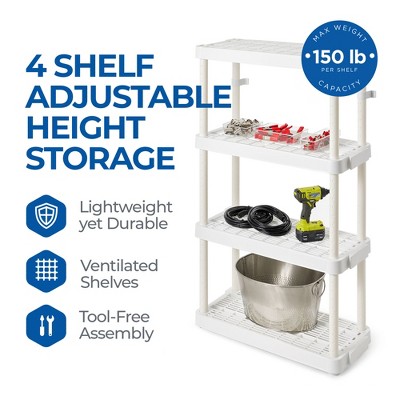 Adjustable White Resin 4-Tier Kids Storage Shelf, 32.4" L