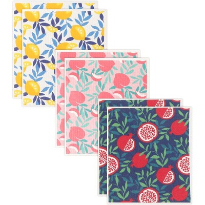 Juvale 6 Pack Swedish Dishcloth Set, Fruit Colorful Kitchen Dish Towel 8"x7"