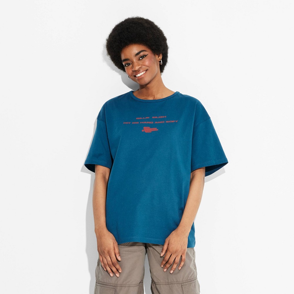 Women's Billie Eilish Oversized Short Sleeve Graphic T-Shirt - Blue XS