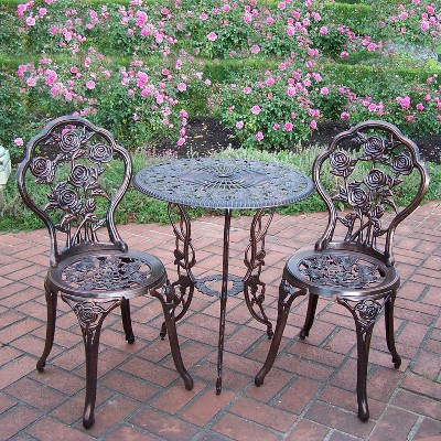 Antique Bronze 3-Piece Rose Cast Aluminum Bistro Set