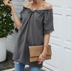 Anna-Kaci Women's Short Sleeve Peasant Blouse with Lace Trim Sleeves and Tie Neckline - 2 of 4