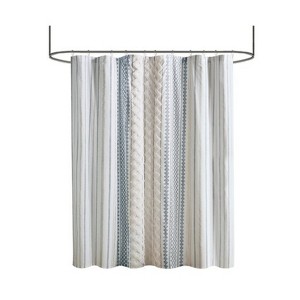 SEVOBAL Shower Curtain Cotton Printed Bathroom Curtain with Chenille Trim, Waterproof Linen for Bath Tub, Multicolored, 72"*72"*0.13" - 1 of 4