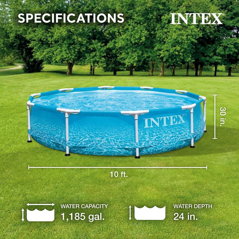 Intex 28206EH 10 Foot x 30 Inch Round Metal Frame Outdoor Backyard Above Ground Beachside Swimming Pool with Reinforced Sidewalls, Blue (Pool Only), 2 of 7