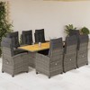vidaXL 9 Piece Patio Dining Set - Gray Poly Rattan with Cushions and Acacia Wood Tabletop, Garden, Backyard, and Patio Furniture - 2 of 4