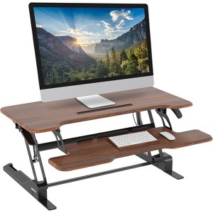 Mount-It! Height Adjustable Stand Up Desk Converter | 38 Wide Tabletop Standing Riser with Gas Spring & Keyboard Tray Fits Two Monitors | Dark Walnut - 1 of 4