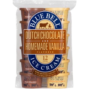 Blue Bell Dutch Chocolate & Homemade Vanilla Ice Cream Cups - 36oz/12ct - 1 of 4