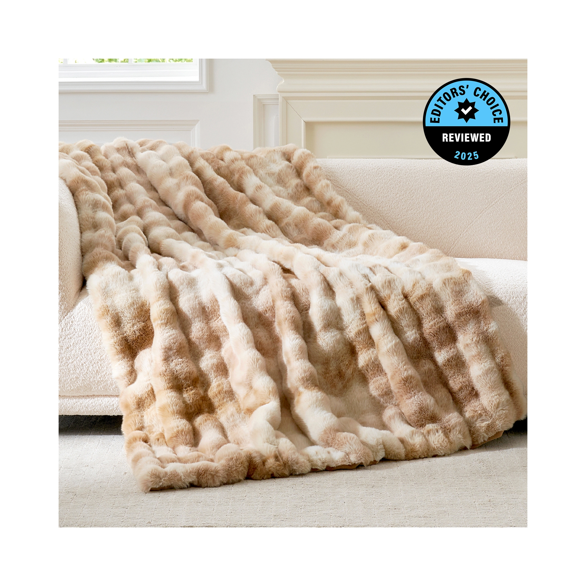 Bubble Faux Fur Throw Blanket, Plush Soft Decorative Throw for Sofa and Bed, Tie-Dye Beige, 60x80 inches - Cozy Bliss