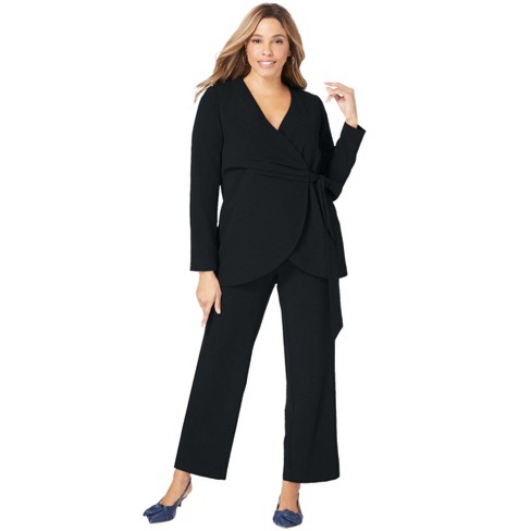 Jessica London Women's Plus Size Faux Wrap Pantsuit, 14 W - Black : Target
