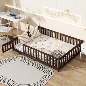 Full Size Floor Bed with Fence and Door for Bedroom - 1 of 4