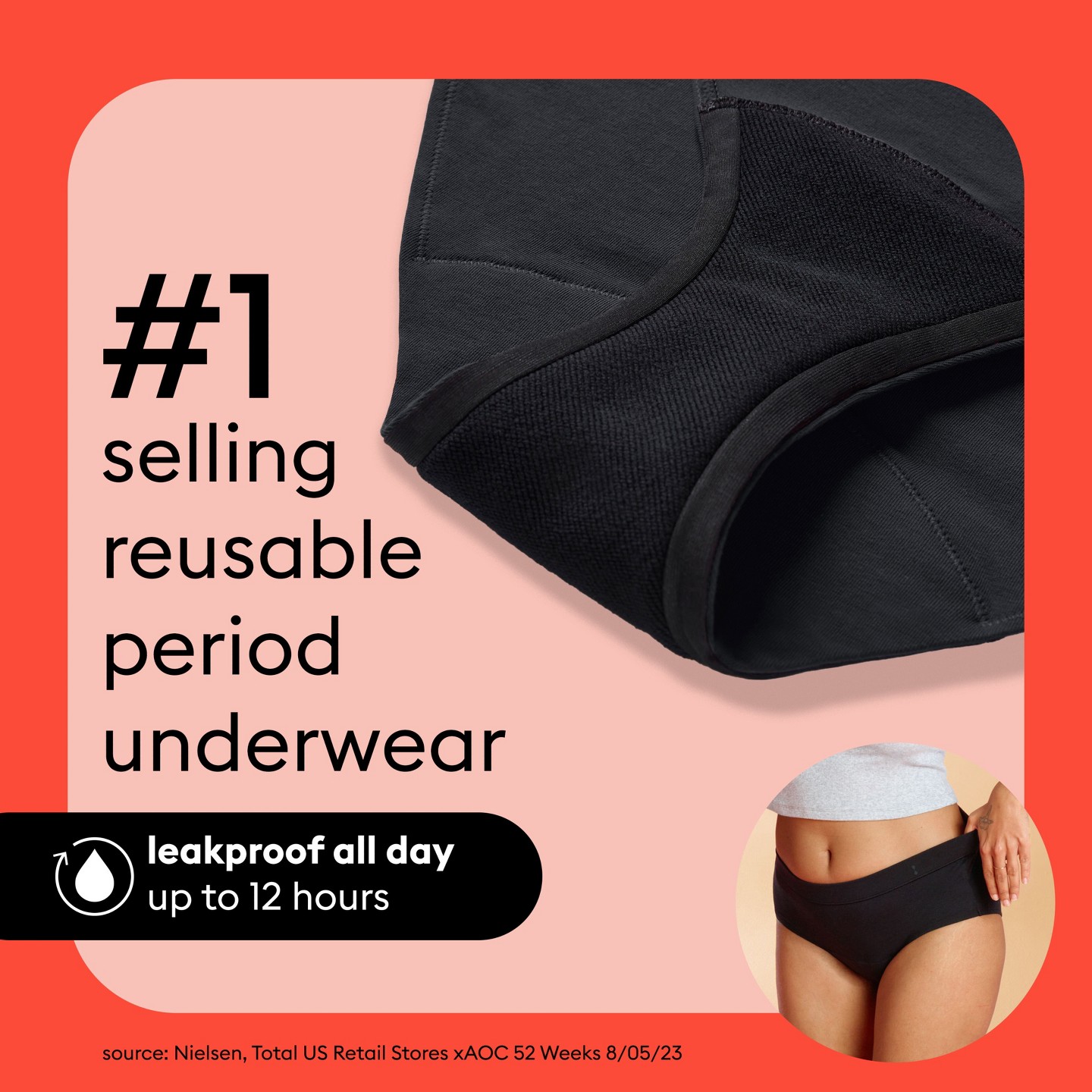 Трусы-брифы Absorbency, защита от протекания — Thinx, цвет: Чёрный — фото 8