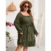 Coolmee Women's plus size Dress Casual Square Neck Dress Puff Long Sleeve Dresses High Waist Ruffle Midi Dress with Belt - 4 of 4