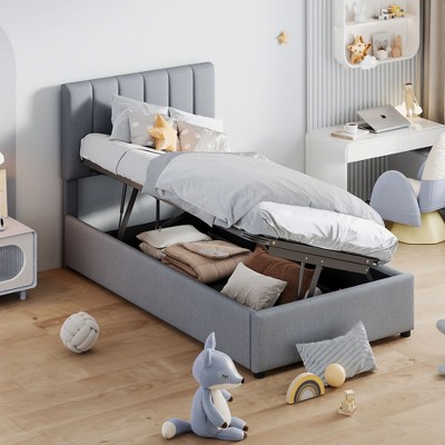 NicBex Twin/King Size Linen Tufted Upholstered Platform Bed Frame with Lift Up Storage,Wood Slats Support,No Box Spring Needed,Easy Assembly