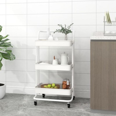 vidaXL 3-Tier Kitchen Trolley White 16.5 in.x13.8 in.x33.5 in. Iron and ABS