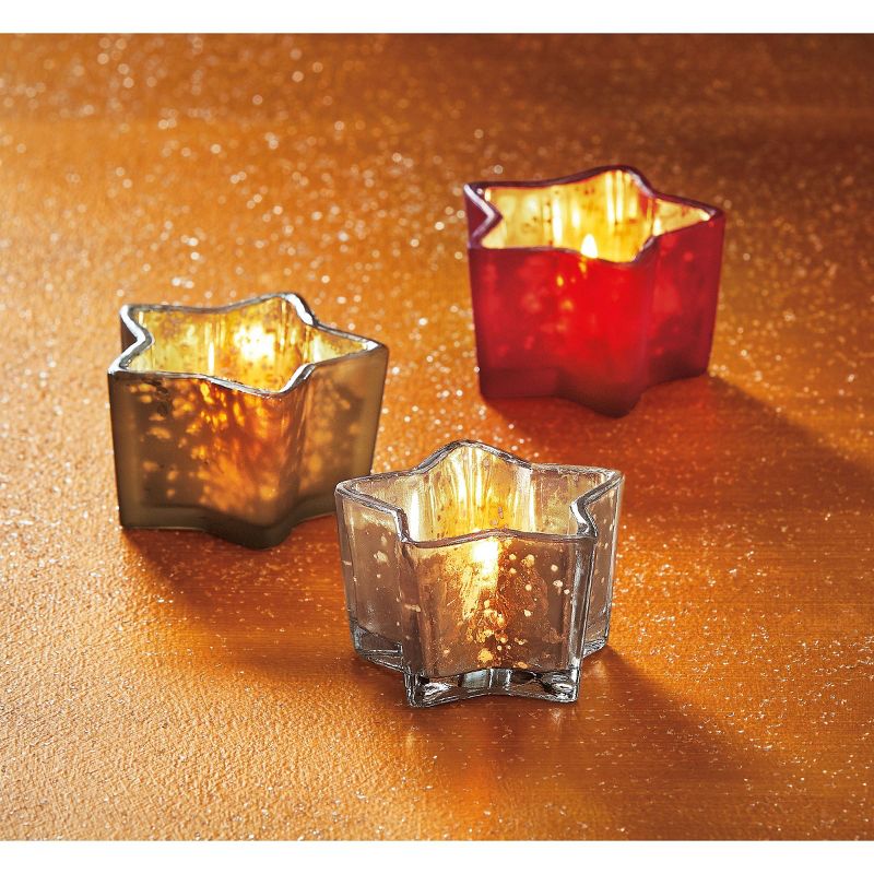 tagltd Silver Star Shaped Glass Tealight Candle Holder, 2.0L x 2.0W x 3.0H inches, 2 of 4