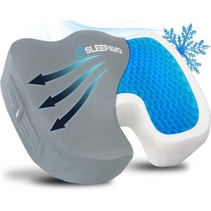 Sleepavo Gray Memory Foam Seat Cushion for Office Chair - Cooling Gel Pillow for Sciatica Coccyx Tailbone & Lower Back Pain Relief - Lumbar Support - 1 of 4