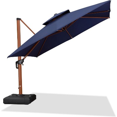 PURPLE LEAF 9/10/11/12ft Patio Umbrella with Base Outdoor Square Large Cantilever Umbrella Windproof Offset Heavy Duty Umbrella for Garden Deck Pool