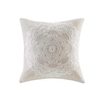 LIVN CO. Medallion Embroidered Cotton Square Pillow, Brown