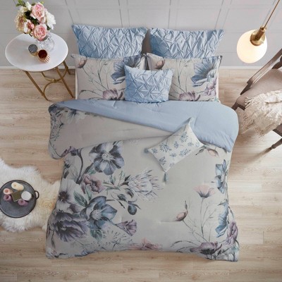 Cassandra Shabby Chic Queen Cotton Comforter Set in Soft Blue