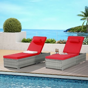 NicBex Outdoor Chaise Lounge Set of 2,  Rattan Outdoor Recliners with Adjustable Backrest, Side Table & Cushions for Patio, Pool, Backyard, Red - 1 of 4