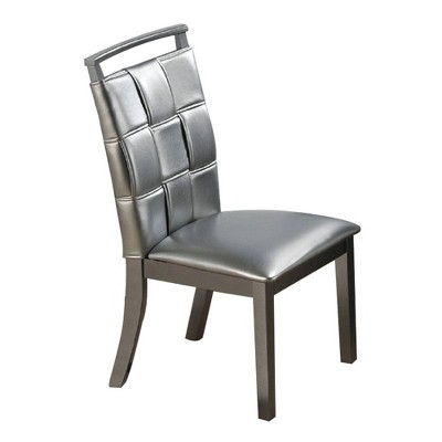 Set of 2 Faux Leather Dining Chairs with Overlapping Square Pattern Silver - Benzara