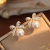 Bow Earrings for Women Dainty Pearl Rhinestone Bow Earrings Holiday Christmas Jewelry Gifts Gold Silver Cute Earring for Wedding Party Holiday - 2 of 4