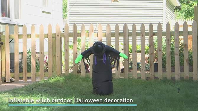 Sunnydaze Outdoor Wendolyn the Wicked Witch Self-Inflating Halloween Inflatable Yard Decoration with LED Lights and Built-In Fan - 5', 2 of 13, play video