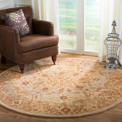 Anatolia Round Grey Beige Sage Floral Wool Area Rug