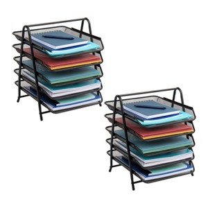 Mind Reader 5-Tier Paper Tray, Desktop Organizer, File Storage, Office, Metal Mesh, 11.75"L x 14"W x 14.5"H, Set of 2, Black - 1 of 4